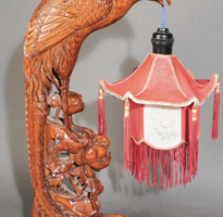 Unique Japanese Carved Wood Bird-Form Table Lamp
